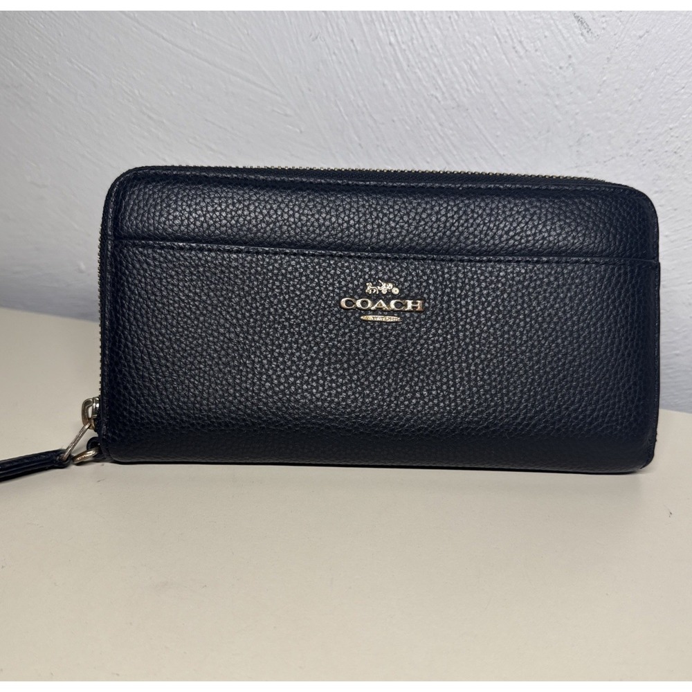 Coach Pebbles Leather Zip Around Black Wallet 7,5"/4"